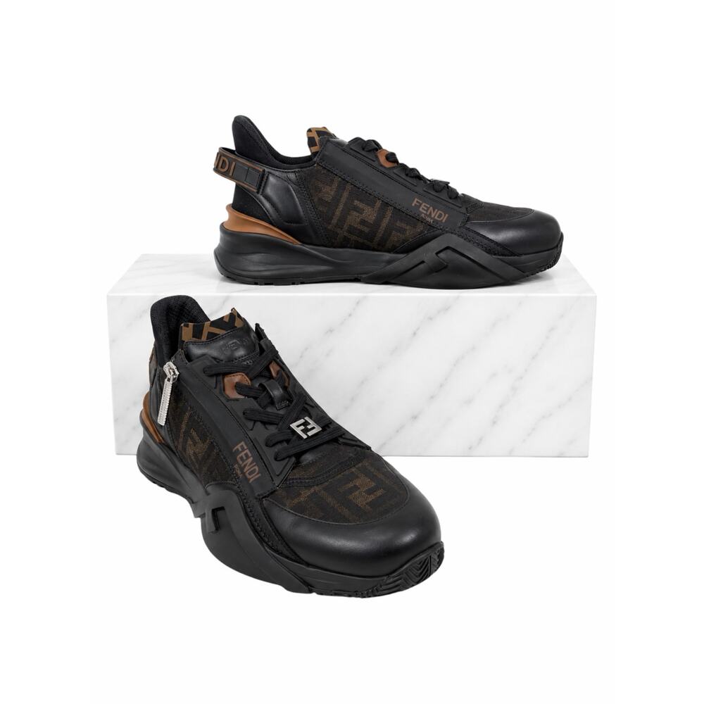 Fendi Flow Sneaker Zucca FF Logo Monogram Black Leather Size 9/ US 10